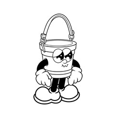 Obraz premium Retro character design of sad bucket outline