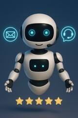 A friendly AI chatbot illustration with interface icons, ideal for showcasing customer service and technological advancement. customer support service