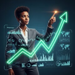 Businesswoman Pointing At Digital Arrow Graph &ndash; Investment Growth And Success Concept