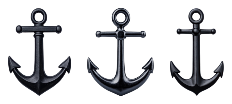 Collection of black anchors with varying designs