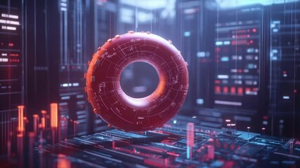 Abstract digital ring hovering above a complex circuit board - Powered by Adobe