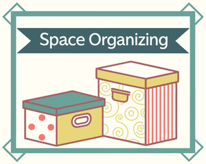 Space organizing concept with decorative storage boxes design illustration on white background