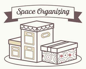 Space organizing illustration with storage boxes for home or office organization