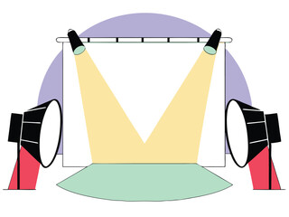 Stage design with projector lights and colorful geometric illustration style