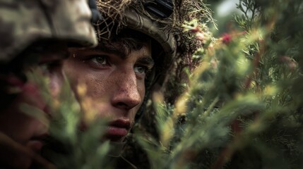 Obraz premium Military training exercise outdoor location photography natural environment close-up view combat readiness