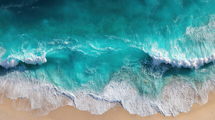 Aerial beach photography turquoise ocean waves crashing on sand tropical paradise travel destination coast line