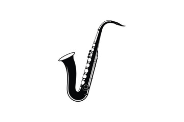 Elegant Saxophone Instrument Depicted in a Striking Black and White Silhouette Style on a Clean White Background for Versatile Design Applications silhouette sleek saxophone