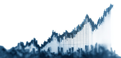 Abstract Financial Data Chart Growth with Blue Lines on Transparent Background