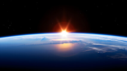 Fototapeta premium Photo of a breathtaking sunrise illuminates the earth from space