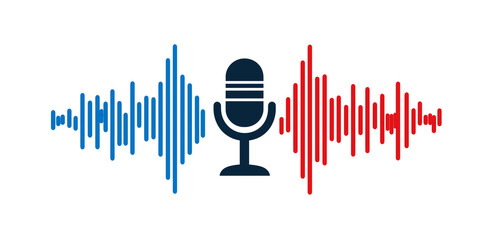 Microphone with Sound Wave Design on Transparent Background