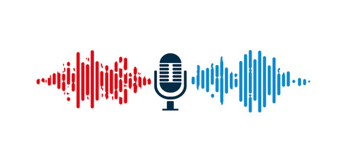 Microphone with Sound Wave Design on Transparent Background