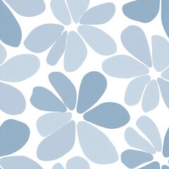 Clean Seamless Blue Floral Silhouette Pattern with Abstract Petal Design on White Background