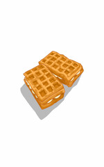 Delicious waffle and butter cream on white background. Sweet snack 