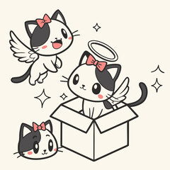 Kawaii Angel Cats Bundle with Wings and Halos – Cute Vector Character Set for Kids and Prints