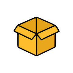 Simple empty shipping box illustration with open flaps and bold outline for delivery or logistics