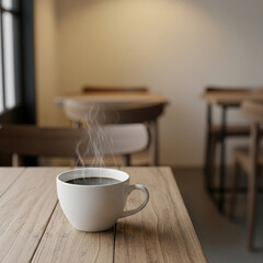cup of coffee on wooden table