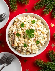 Traditional Argentinean Ensalada Rusa on Festive Christmas Table