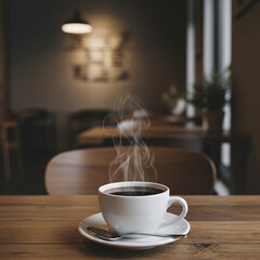 cup of coffee on wooden table