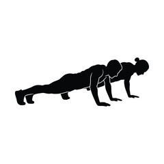 Obraz premium A man and woman are doing pushups together in silhouette isolated on white background, symbolizing fitness and teamwork