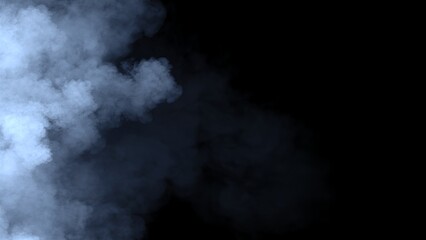 Abstract blue smoke, fog on isolated black background, creating a mysterious and backdrop, creating a dreamy, atmospheric effect for artistic