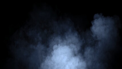 Abstract blue smoke, fog on isolated black background, creating a mysterious and backdrop, creating a dreamy, atmospheric effect for artistic