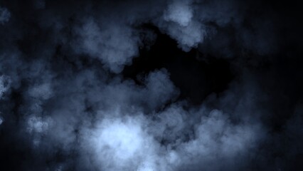 Abstract blue smoke, fog on isolated black background, creating a mysterious and backdrop, creating a dreamy, atmospheric effect for artistic