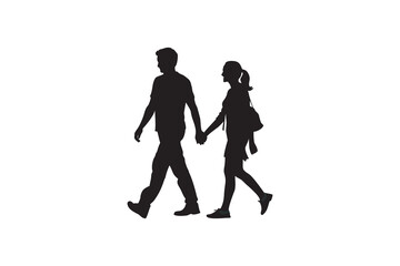 Silhouette of a couple walking hand in hand isolated on a white background representing love togetherness relationships and companionship perfect for romantic or lifestyle themes