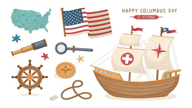 Happy Columbus Day: A Collection of Nautical and Cartographic Elements - Powered by Adobe