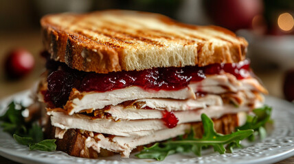 Delectable turkey and brie sandwich, generously spread with cranberry sauce. A gourmet twist on a classic!