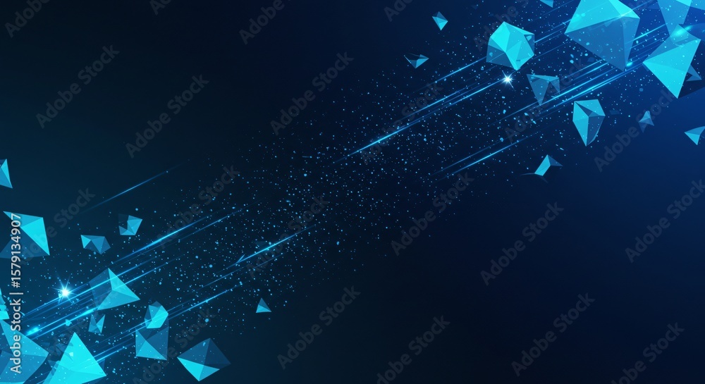 Poster abstract blue background with geometric shapes and lines creating a dynamic and modern design