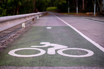 Dedicated bicycle lane marked on a paved road, promoting urban cycling, eco-friendly transport, and...
