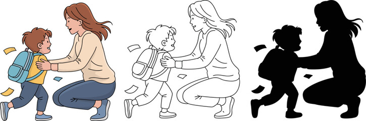 Mother and son illustration vector art for school time and back to school design concept illustration art