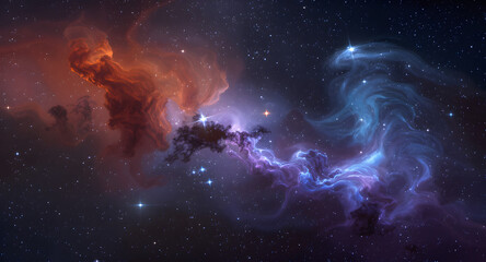Fototapeta premium Colorful Nebula in Deep Space – Vibrant Interstellar Cloud with Stars, Gases, and Cosmic Dust in Pink, Orange, Blue, and Purple Hues for Sci-Fi, Wallpaper, and Educational Use