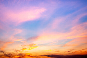 Beautiful , luxury soft gradient orange gold clouds and sunlight on the blue sky perfect for the background, take in evening,Twilight, Large size, high definition landscape photo