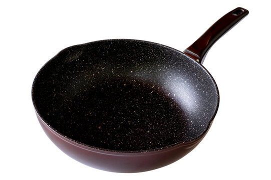 Red frying pan with a non stick teflon coating isolated on transparent background. Ideal for kitchenware ads, cookware catalogs, product packaging, and cooking related designs, PNG File