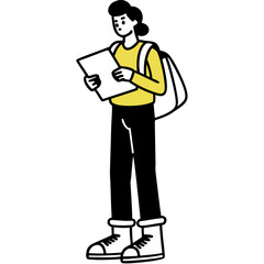 Curious Traveler Reading Map – Modern Vector Illustration of Young Explorer with Backpack
