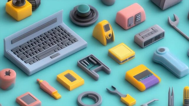 Assorted colorful 3D isometric electronic devices