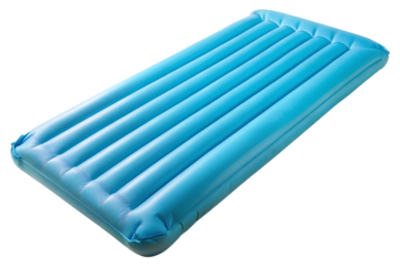 A blue inflatable air mattress for camping or relaxing, isolated on white isolated on transparent background