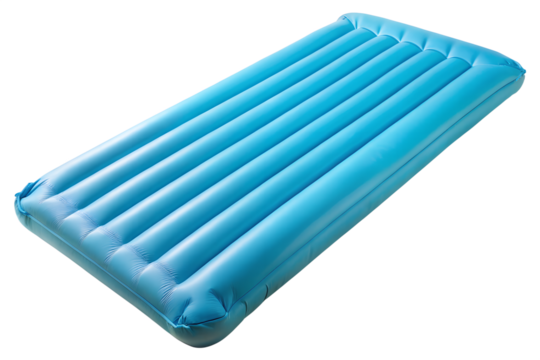 A blue inflatable air mattress for camping or relaxing, isolated on white isolated on transparent background