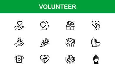 Professional Volunteer Icon Pack in Outline Vector Style Highlighting Charity, Support, and Community Engagement