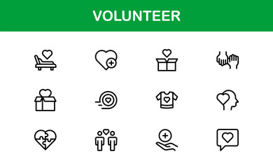 Professional Volunteer Icon Pack in Outline Vector Style Highlighting Charity, Support, and Community Engagement