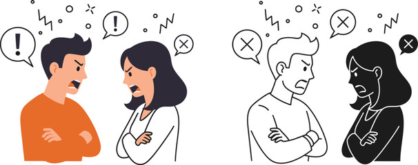 Angry couple conflict illustration vector design for relationship problems and communication breakdown concept