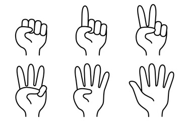表向きで数を数える開いた指を描いたシルエットベクターイラスト