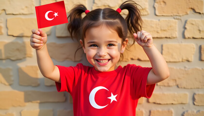 Smiling child holding turkish flag