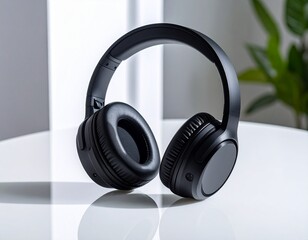 Matte Black Over-Ear Headphones Product Shot on Reflective Surface with Studio Lighting

