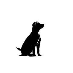 Black Dog Silhouette Sitting Side View on White Background