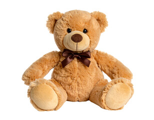 Obraz premium Cute Teddy Bear with Bow Tie and Button Eyes – White Background Soft Toy Concept