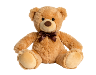 Cute Teddy Bear with Bow Tie and Button Eyes – White Background Soft Toy Concept