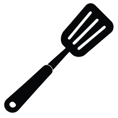 Black Silhouette of Spatula Cooking Utensil Kitchen Tool with Handle and Hole
