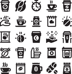Coffee Culture Icons: A visually rich assortment of coffee-related icons, meticulously designed to represent various facets of coffee culture